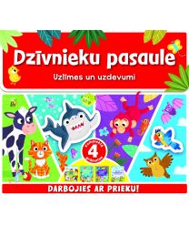 Dzīvnieku pasaule. Uzlīmes un uzdevumi (somiņā 4 grāmatas)