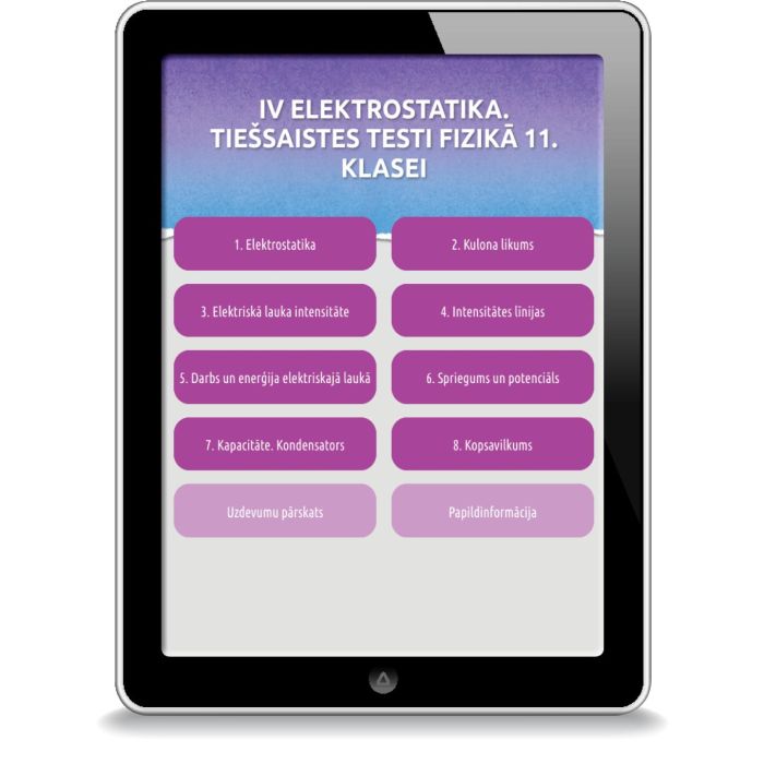 Elektrostatika.Tiešsaistes testi fizikā 11.klasei