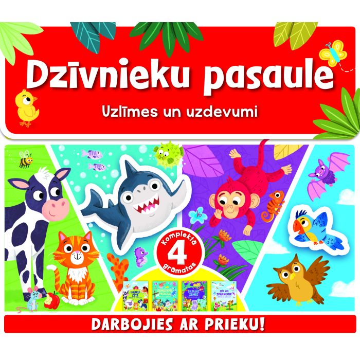 Dzīvnieku pasaule. Uzlīmes un uzdevumi (somiņā 4 grāmatas)