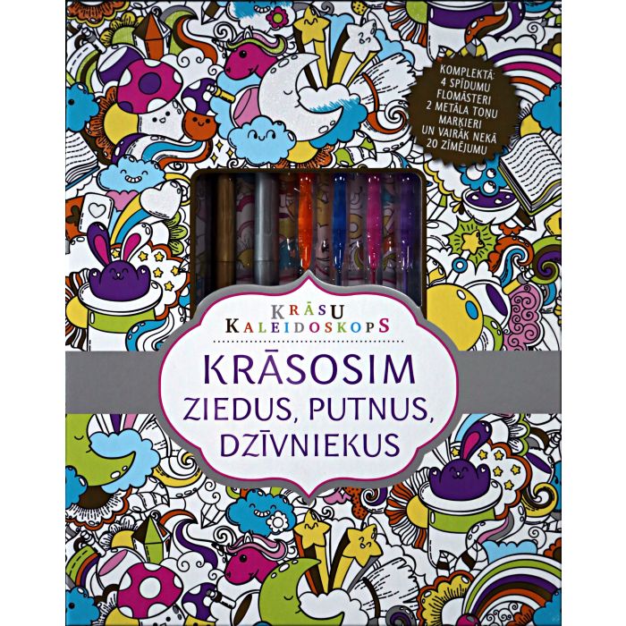 Krāsosim ziedus, putnus, dzīvniekus. Krāsu kaleidoskops + 6 rakstāmie